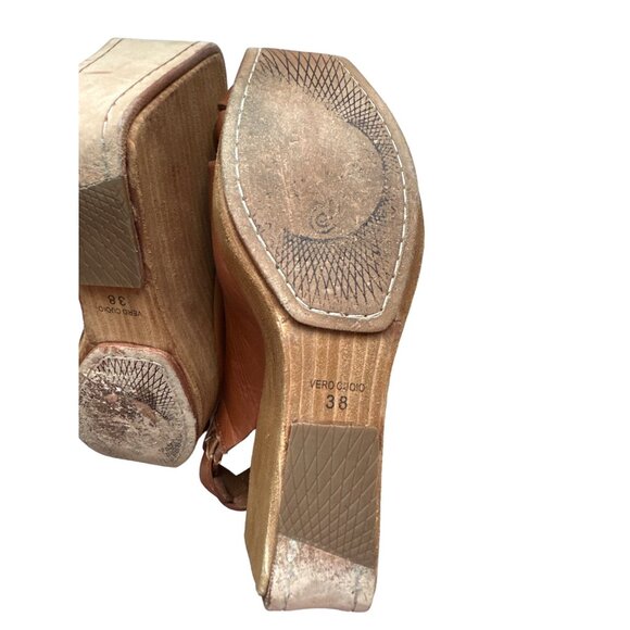 Modern Vintage Platform Wedge Sandals Brown Sling Back Leather Size 7.5 - Picture 8 of 11